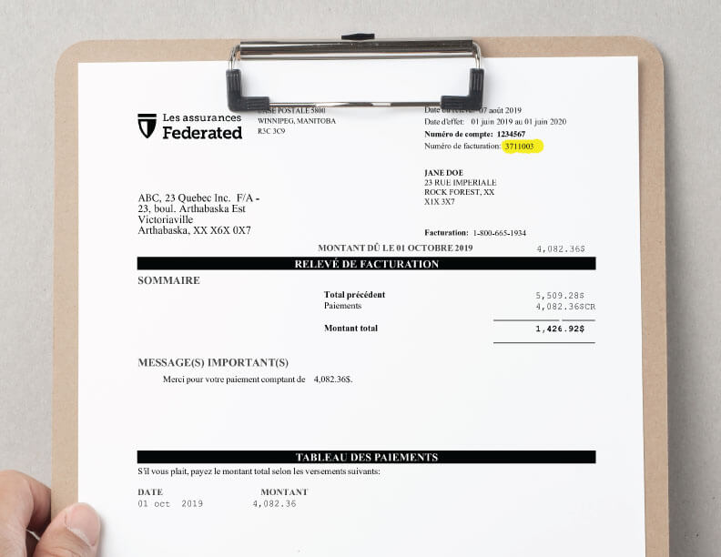 Image indiquant où trouver votre numéro de facturation directe