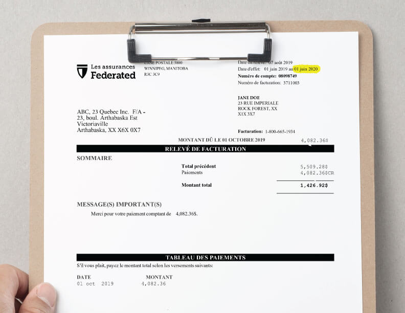 Image indiquant où trouver la date d’expiration de votre police